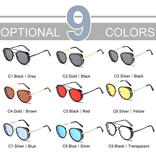 OWOISS-Round Metal Steampunk Sunglasses Women Men Driving Sun Glasses Mirror UV400 Eyewear4