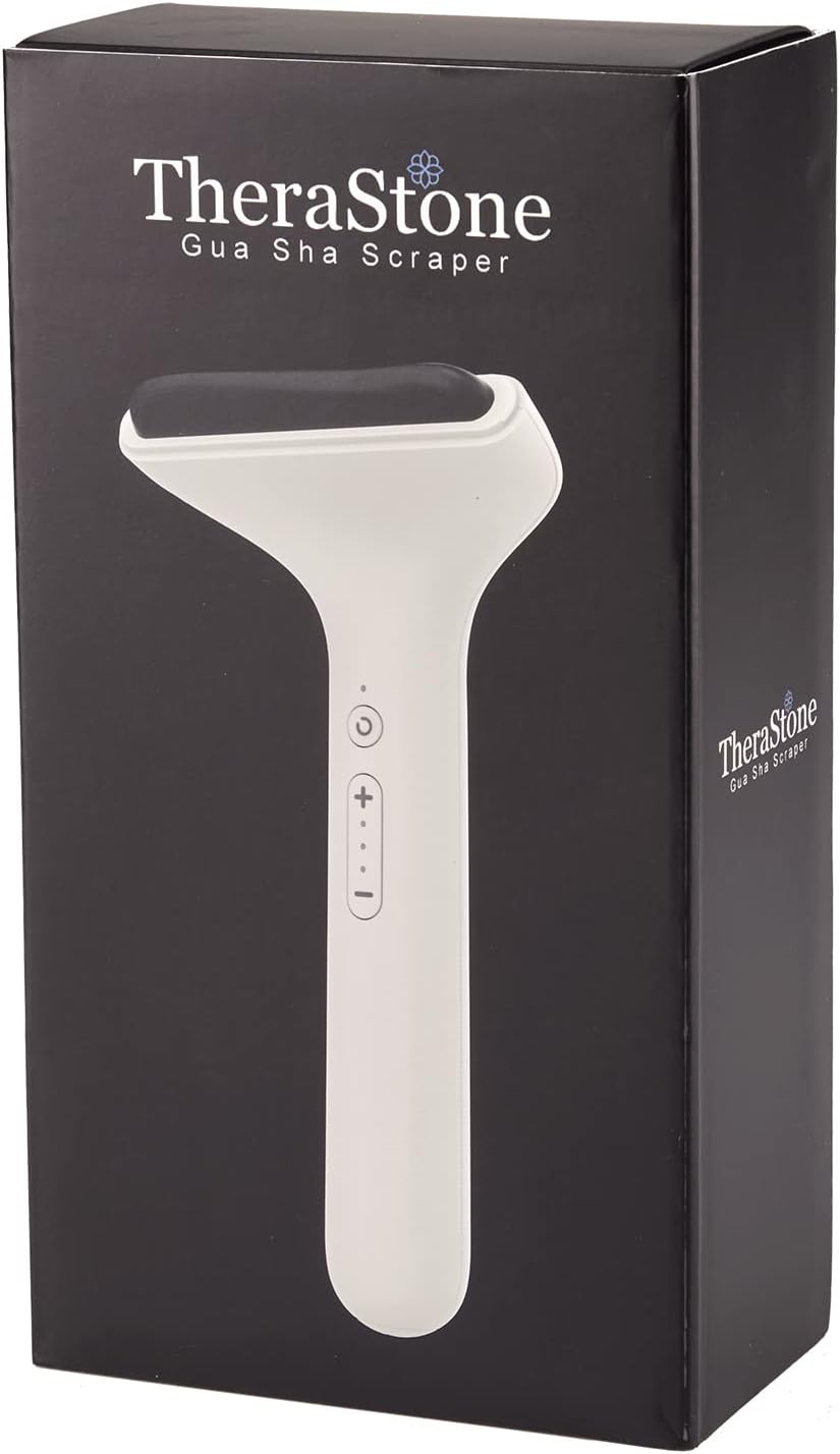 Heated Gua Sha Scraping Massage Tool by TheraStone; Gua Sha Skin Scraping Stone with Heat & Vibration, with Bian Stone,Soft-tissue massage, improve blood circulation, relieve pain, anti-aging (White)