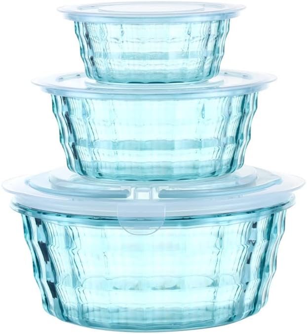 Taiuloo3-Piece Salad Bowls with Lids, BPA Free Plastic Meal Prep Containers To Go for Lunch, Kitchen Food Storage & Serving Bowls for Salad, Snack, Fruit, Veggie, Blue