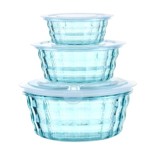 Taiuloo Set Of 3 Salad Bowls With Lids, Salad Lunch Container To Go With Handle, Space Saving Nesting Bowls For Meal Prep, Bpa Free Salad Serving Bowls, Plastic Bowl Set With Lid, Blue #TOP10