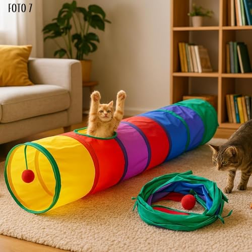 Túnel Colorido Para Gatos Multi Entrada Lavável dobrável com bolinha