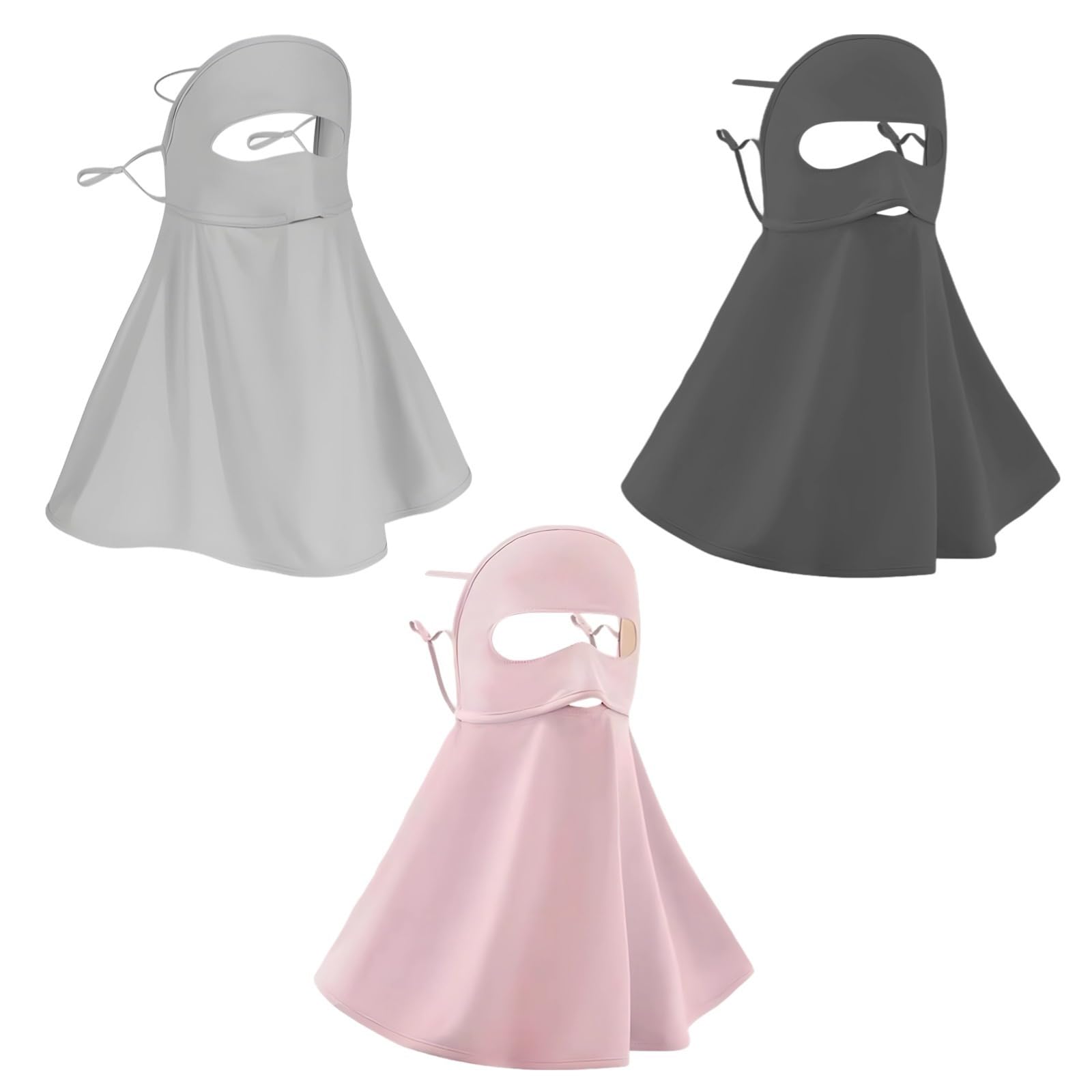 Lot de 3 masques faciaux pour les sports de plein air et les voyages, respirants, coupe-vent, anti-poussière et à séchage rapide, tissu léger en soie glacée, protection solaire UPF 50+, protection