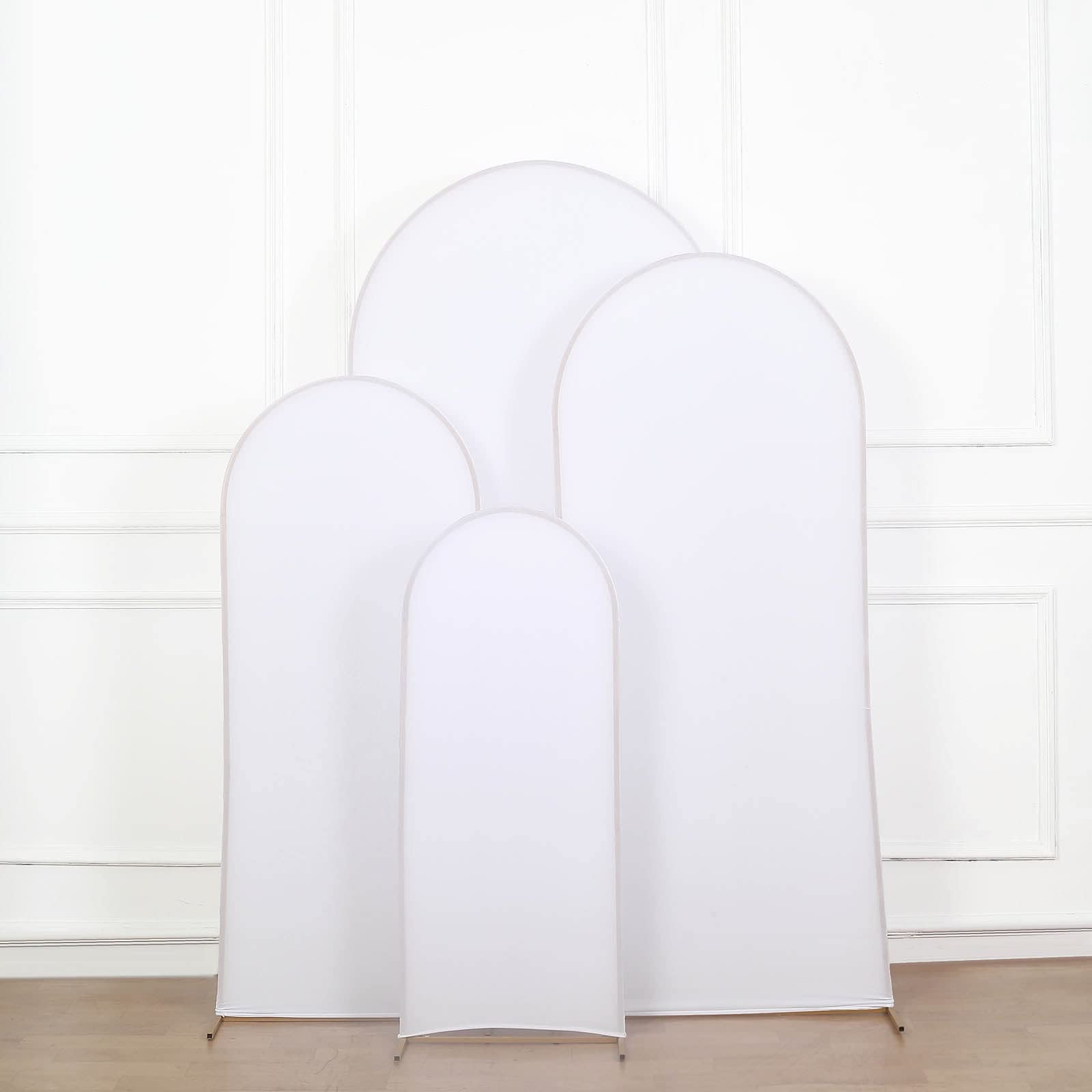 Tableclothsfactory Set of 4 | Matte White Spandex Fitted Wedding Arch Covers for Round Top Chiara Backdrop Stands - 4ft,5ft,6ft,7ft