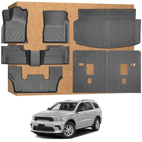 Floor Mats for Dodge Durango 6 Seats 2016-2026 Heavy Duty TPE Waterproof Non-Slip All Weather Protection Custom Floor Mats & Cargo Liner & Seatback Mat (with Velcro)