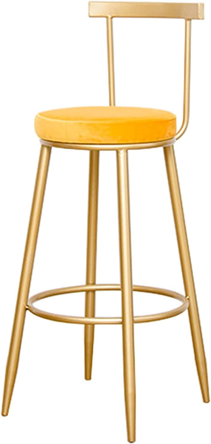 Furniture Pub Stool Iron Art Bar Stool Chair with Bar Rest Pub Kitchen Counter Leisure High Footrest Stool Velvet Coffee/Tea/Milk Shop Bar Stools Chair (75 CM, Yellow)