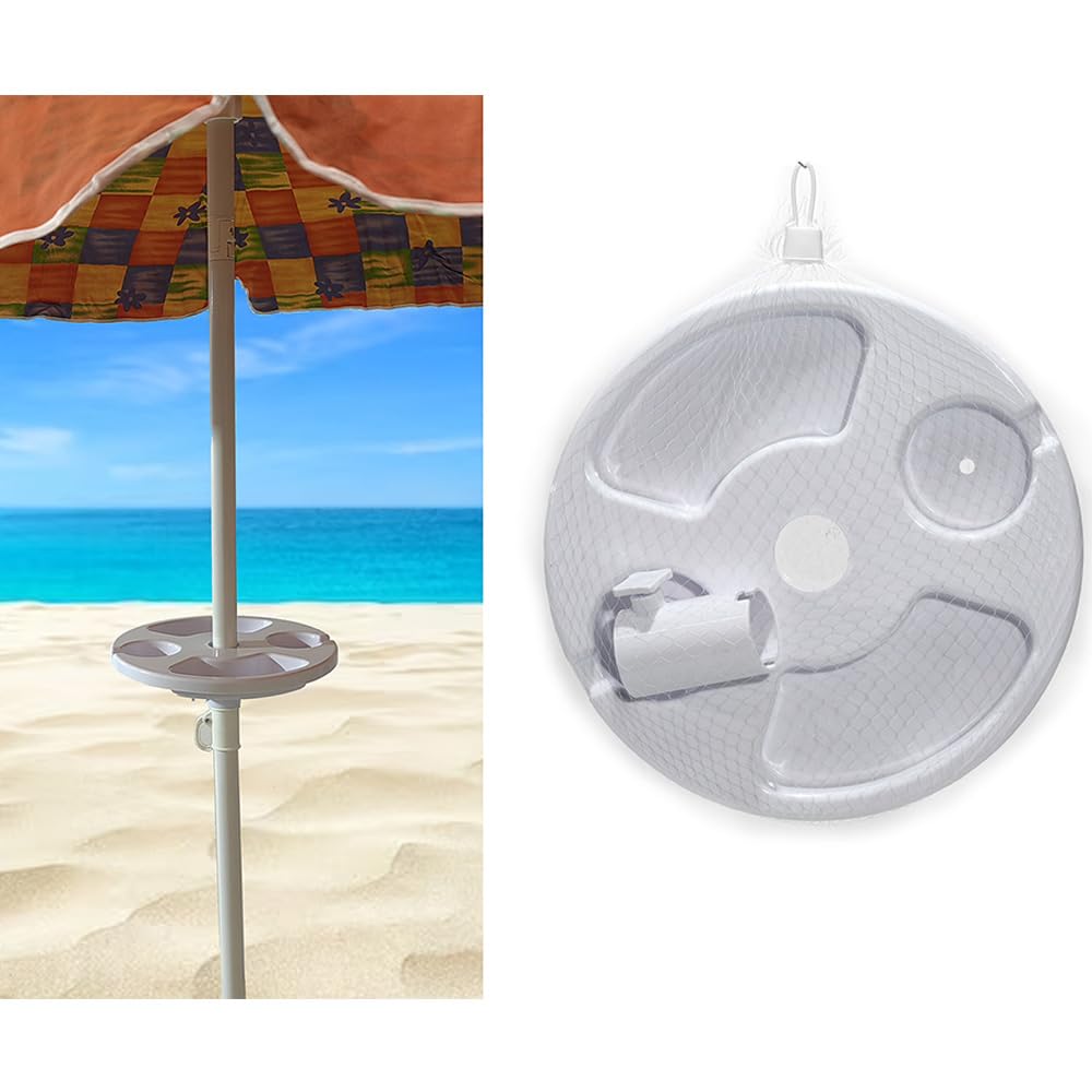 VALINK Venus Vassoio Portaoggetti Per Ombrellone 43 Cm - In Plastica Per Bevande E Snack - Bianco - 2