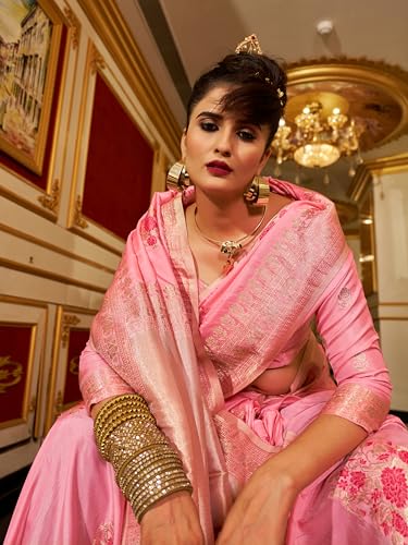 Image of SWORNOF Women's Banarasi silk Saree With Unstitched Blouse Piece
