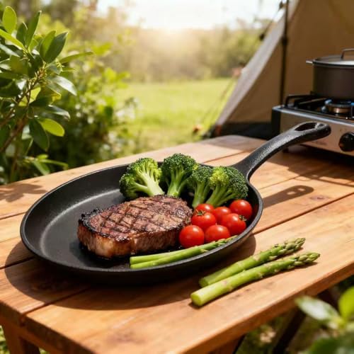 Image of Cast Iron Fajita Skillet Pan - 13x10 Inch Oval Serving Griddle for Stovetop, Oven, Grill & Campfire - Pre-Seasoned, Versatile Heavy Duty Grill Pan with Ergonomic Teardrop Handle