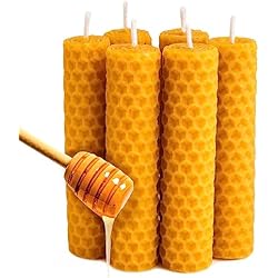Velas de Miel Rituales - Cera de Abeja 100% Pura - Pack 6 Unidades (10 cm x 2,5 cm) - Velas para Ritual 11 y 22 - Artesanales y Naturales - Hechas a Mano en España