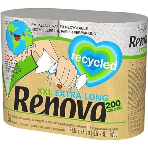 Renova Renova Recycled Kitchen Rolls | 2 Recycled Rolls Wrapped in Paper, Equivalent to 5 Standard Rolls | Plastic Free | FSC® and Ecolabel Certified