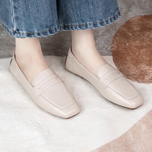Image of Leather Loafer Shoes for Women Comfortable Lady Penny Loafer Shoes Flats Office Work Shoes