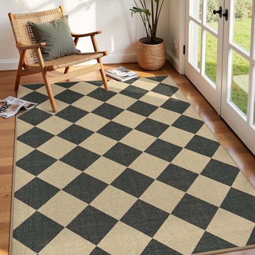 Checkered 3x5 Outdoor Patio Rug, Washable Easy Jute for Entryway ...