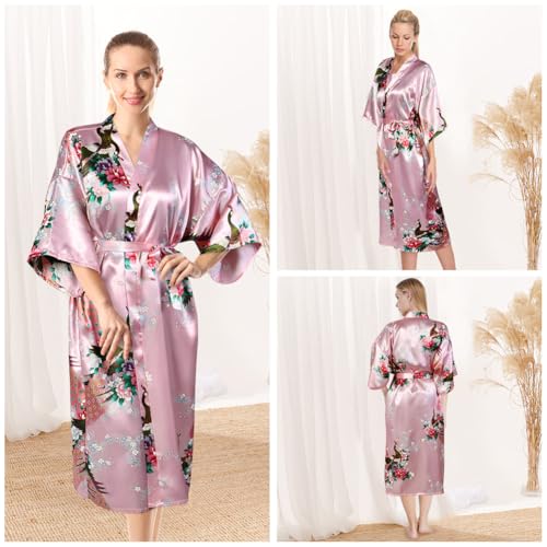 flintronic Ladies Plus Loose Satin Kimono Robe, Lightweight Luxury Long Dressing Gown, Long Nightdress Bridal Robe with 3/4 Sleeve, Dressing Gown with Oblique V-Neck, for Spa/Hotel/Sleepwear, XL - Image 6
