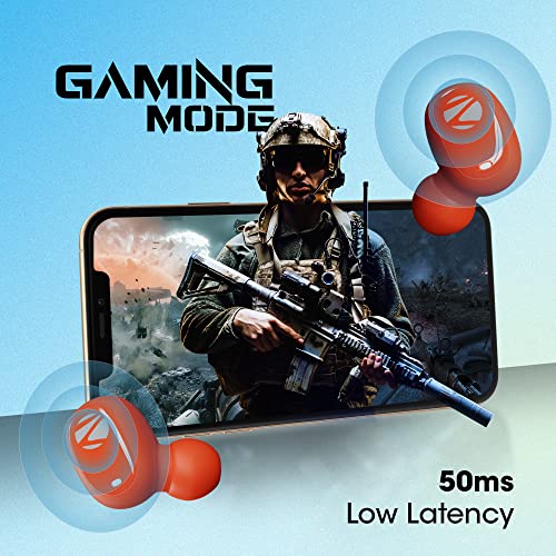 Image of Zebronics Zeb-Sound Bomb N1 True Wireless Earbuds with ENC, Gaming Mode (up to 50ms) Bluetooth V5.2, Voice Assistant, Splash Proof, Type C, and Mic (Orange Navy) (Zeb-Sound Bomb N1 (Orange Navy))