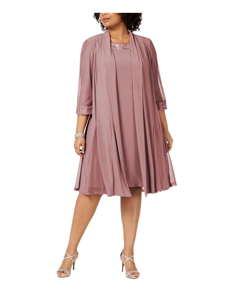 Mother of Bride Dress Suits Plus Size Half Sleeve 2 Piece Chiffon dresssuit Formal Wedding Guest Outfit Dusty Pink