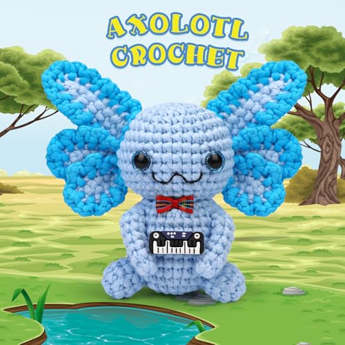 Image of Pnytty Crochet Kit for Beginners, Blue Axolotl Crochet Starters Kit
