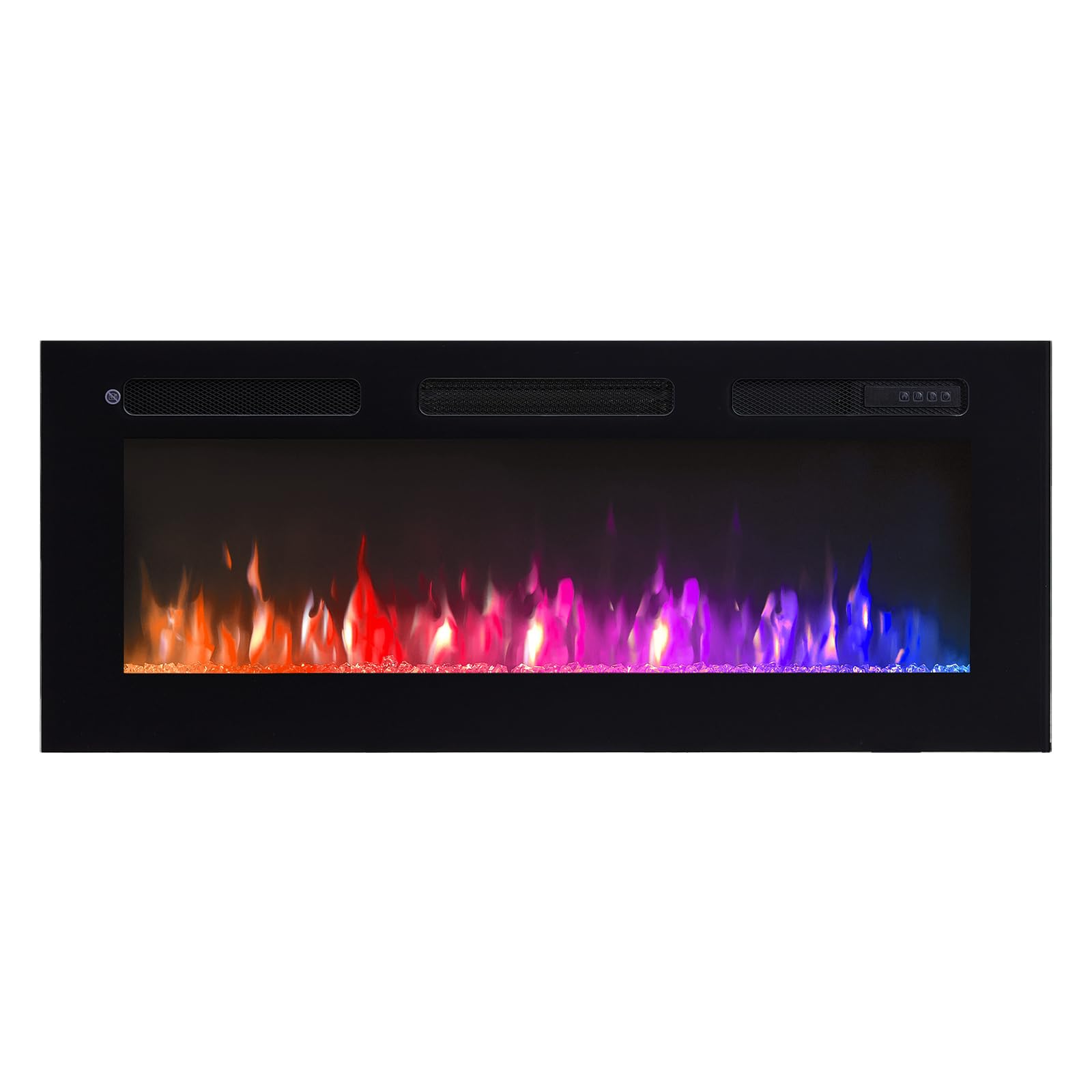 FLAMEKO 40 inch Media Wall Fireplace, Wall Mounted Fireplace, Wilton Black | 1.8kW Heater (900W/1800W), 9 Flame Colours, Logs & Crystals Included, Wall Mounted, Recessed or Freestanding, Remote Control