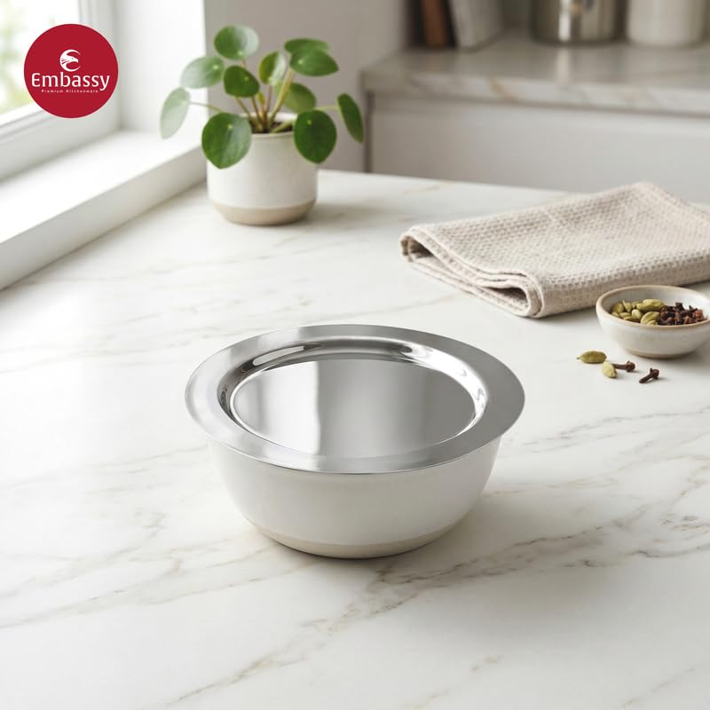 Image of Embassy Stainless Steel Multipurpose Lid /Ciba Cover | Set of 4 | Size 7 to 10 | Cover /Lid for Utensils, Tava, Topes, Kadhai, Pots and Pans | Stackable Steel Lids