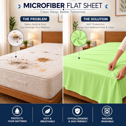 Image of Microfiber Single Size Bedsheet with 2 Pillow Covers | Ultra Soft & Breathable Flat Sheet | Wrinkle-Resistant, Premium Comfort for Everyday Use |Size (60 inch x 90 inch) Sage
