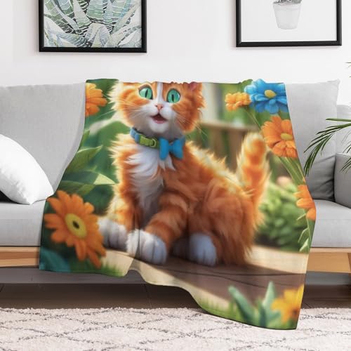 Plaid polaire chat mignon facile à nettoyer pour canapé et lit