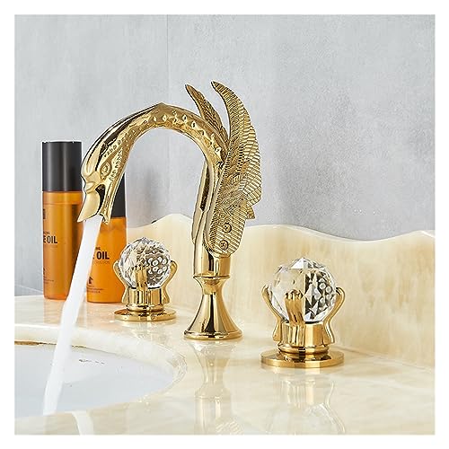 Mitigeur de lavabo répandu double commande débit précis style cygne doré - 4