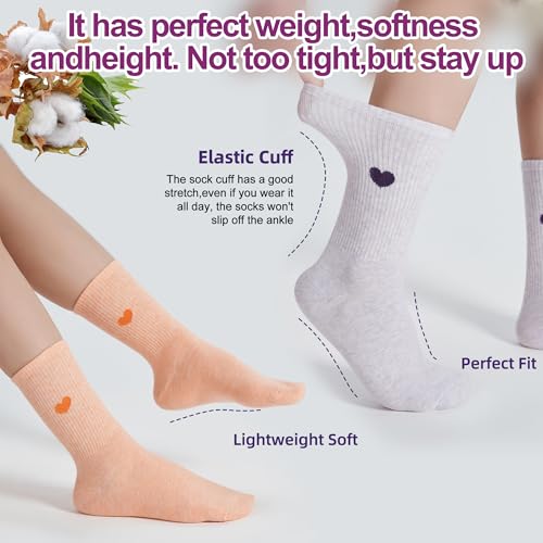 Image of inhees Women's Cotton Crew Socks - 6Pairs Above Ankle Fun Cute Heart Bootie Dress Socks - Gifts for Mother /Her