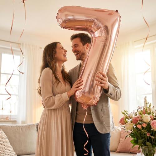 Image of YPSelected 32 Inch Large Foil Helium Number Balloon Birthday Wedding Party 0-9 (Rose Gold, 7)