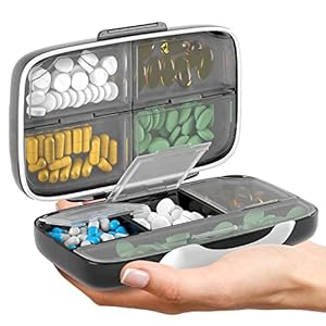 Pill Organizer Airtight Pill Box Large Pill Dispenser Home Travel Supplement Holder Portable Vitamin Sorter Jumbo Size 8 Compartment Airtight Vitamin Container Daily Medicine Travel Essentials