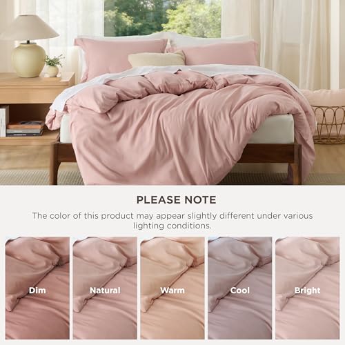 Image of Bedsure Duvet Cover Queen Size, 3Pcs Double Brushed Bedding Set, Blush Pink | For Kids & Adults, 90 inchx90 inch Comforter Cover, Hotel Luxury, All Season, Breathable, Easy Care, Lightweight, Zipper Closure