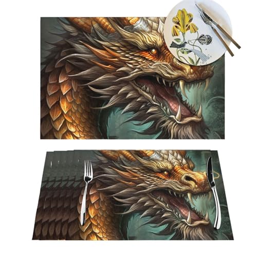 Protégez votre table avec ce lot de 6 sets de table dragon tissés