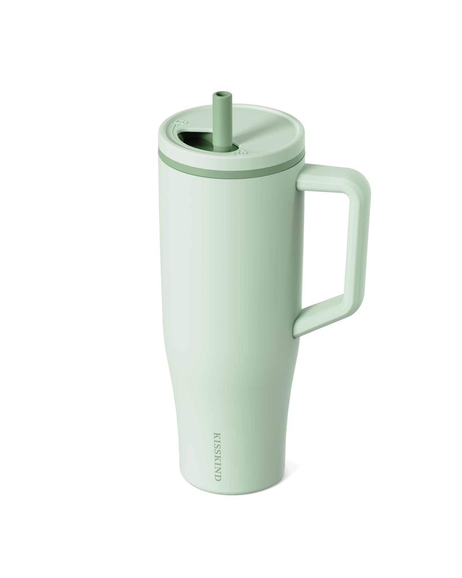 KISSKIND 40 oz Tumbler with Handle and Straw | Lumi Spin Hidden Straw 100% Leakproof Insulated Tumbler | Stainless Steel Water Bottle for Mom, Nurse, Teacher | Green