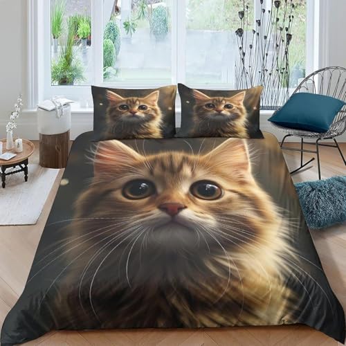 Parure de lit 135x200 cm chat 3D en microfibre premium douce