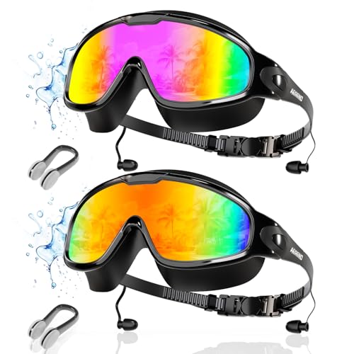 Image of Aegend New Adult Wide View Swim Goggles, Anti-Fog /UV No Leak Swimming Goggles with Ear Plugs for Men & Women