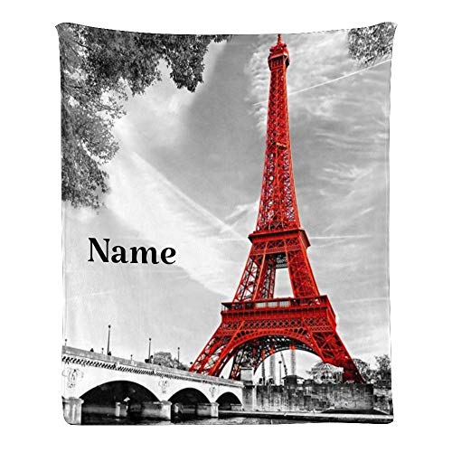 Cuxweot Custom Blanket With Name Text Personalized Paris Eiffer Tower Soft Fleece Throw Blanket For Gifts (50 X 60 Inches) #TOP5