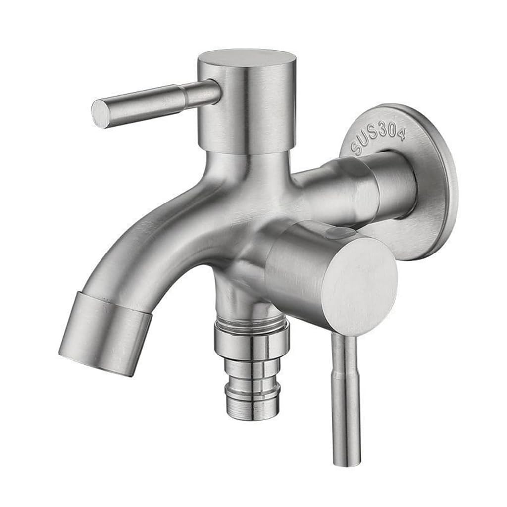 HASTHIP® 1/2 Inch Garden Tap, Two Way Tap, 304 Stainless Steel Faucet, Flush Mounted Washing Machine Faucet Separated Valve, Universal Multipurpose