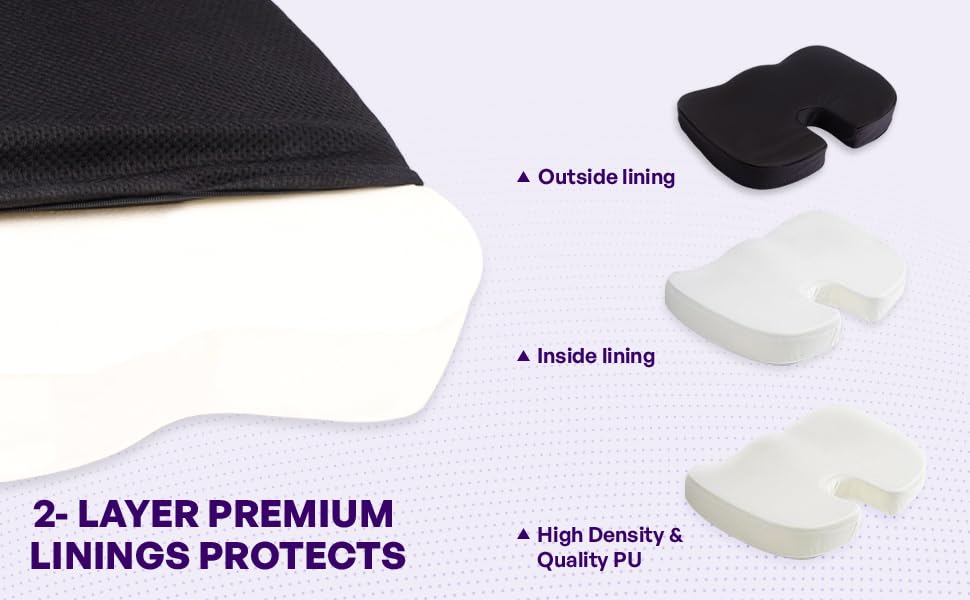 Image of Memory Foam Coccyx Seat Cushion for Tailbone Pain | 2 Years Warranty | Sciatica, Back Pain Relief - Orthopedic Chair Cushions for Sitting(14 X 18 X 2.5) Black