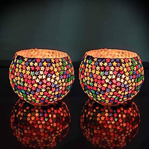 Tied Ribbons Mosaic Glass Votive Tealight Candle Holders (Pack Of 2) - Votive Candle Holders For Weddings, Parties And Home Decor #TOP7
