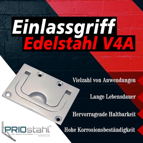 PRIOstahl Einlassgriff Bodenheber mit versenkbarem Griff Möbelgriff Muldengriff Lukenheber x 1 Stück Größe: 75 x 56 mm für Boot Luke Schiebetüren Schubladen Rostfrei aus Edelstahl V4A