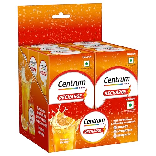 Image of Centrum Recharge: Tasty Orange Flavoured Powder Drink Mix | No Added Sugar| Instant Energy & Hydration | 13 Vitamins & Minerals | Boosts Immunity | Vitamin B, C, Zinc, Magnesium | Pack of 36 sachets