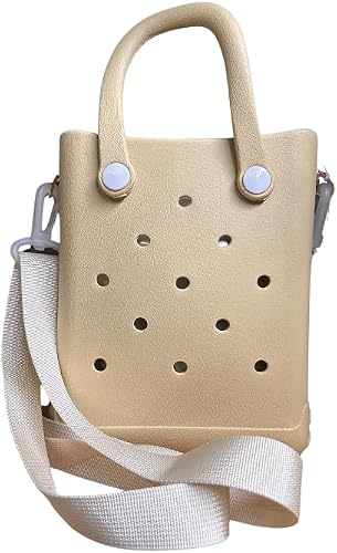 Mini Rubber Tote Bag, EVA Waterproof Beach Tote for Little Girls And Woman, for Travel Outdoor, Cute Rubber Beach Bag with 11 Charms & Adjustable Shoulder Strap