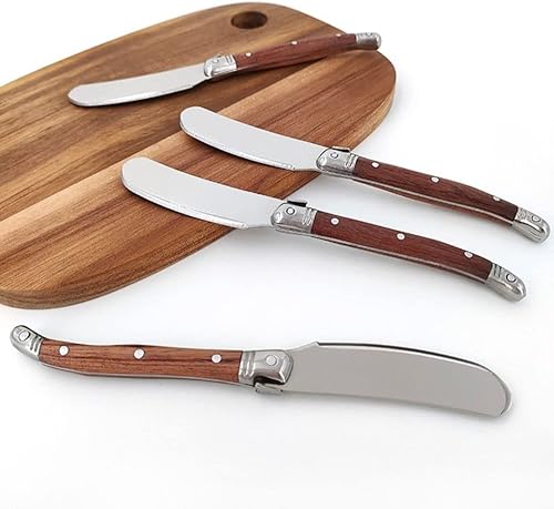 Miniatura 3 de REBABA Cuchillo de mantequilla de acero inoxidable con mango de madera para mermelada queso pastelería sándwiches tostadas pan desayuno