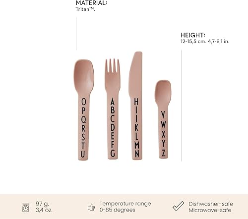 Miniatura 6 de Design Letters Eat & Learn - Juego de 4 tenedores, cuchillos y cucharas para niños pequeños, diseño en Dinamarca, juego de cubiertos Tritan para