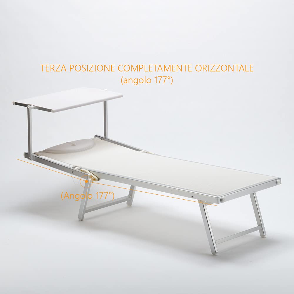 GOVITA Coppia Lettino Prendisole Pieghevoli In Alluminio Da Spiaggia Mare Professionali In Alluminio Con Tettuccio Parasole E Cuscino Textilene Lavibile [X 2] - 3 Posizioni - Colore: Beige
