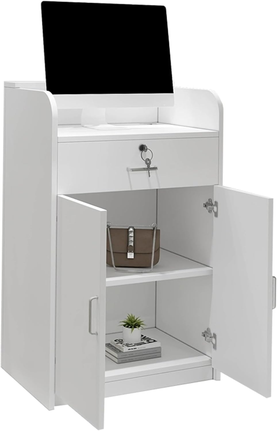 Reception Desk, Front Counter Desk with Lockable Drawers, Great Space Saver Checkout Counter, Reception Table, for Salon Reception Room Checkout Office(White,60cm/23