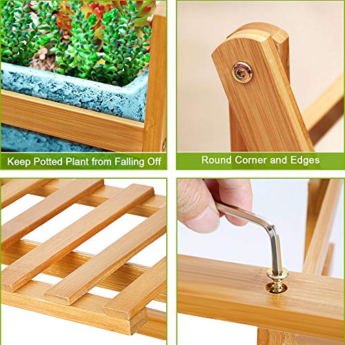 OGORI Bamboo Wood Ladder Plant Stand 3-Tier Foldable Organizer Flower Display Shelf Rack for Home Patio Lawn Garden Balcony Holder (3 tier(Large))