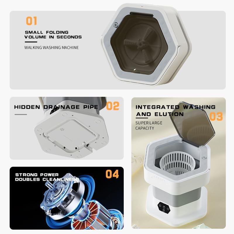 10L Mini Waschmaschine Faltbare Camping Waschmaschine mit Abnehmbarer Trockenkorb Abflussrohr, 3 Modi Tiefenreinigung Portable Reisewaschmaschine für Unterwäsche Babykleidung