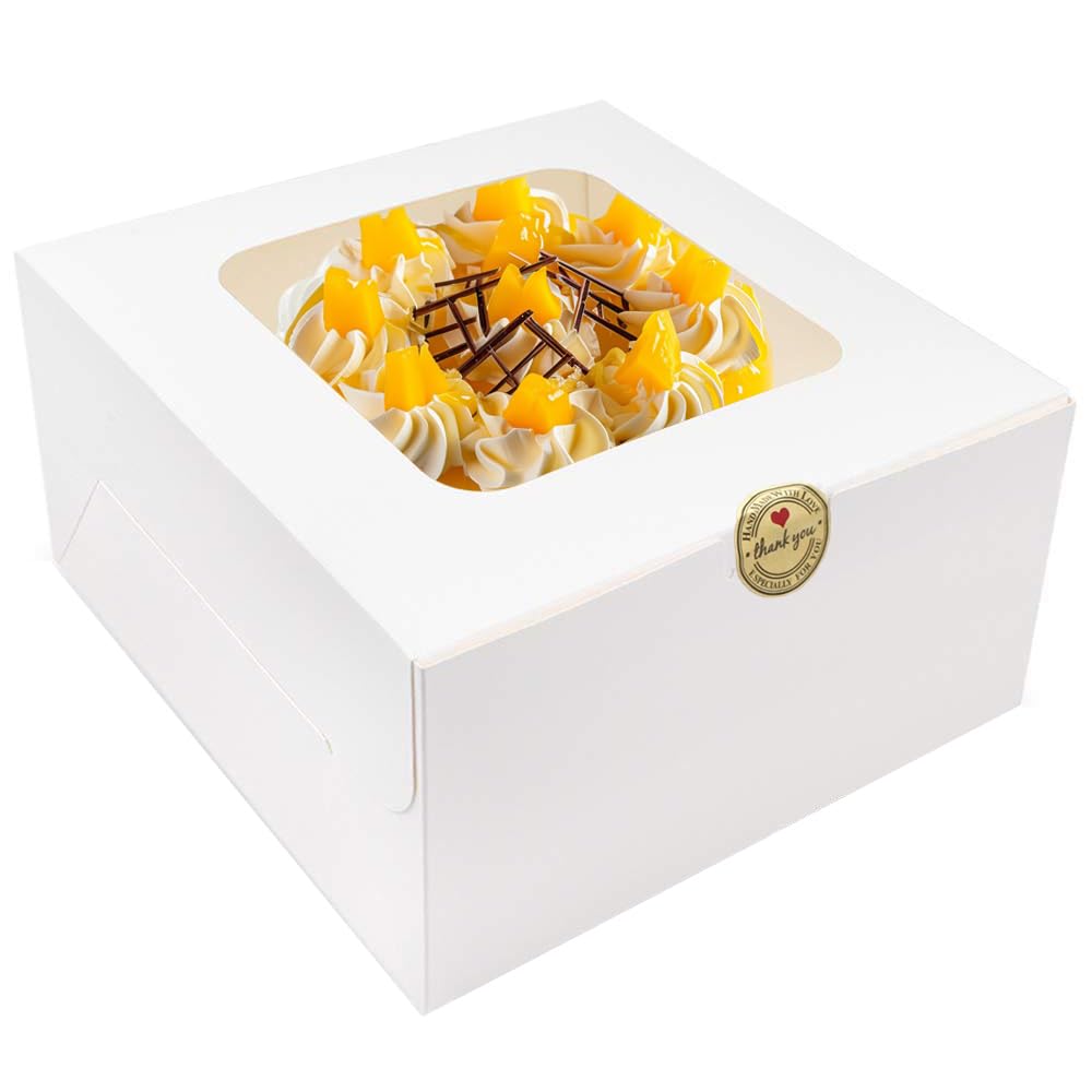 Salome Idea 25PCS Cake Boxes,8x8x5 Inches White Square Bakery Boxes with Window Cajas Pasteles for Cake,Pastries,Chocolates,Cookies,Pie,Birthday Party,Wedding,Valentine's Day(White)