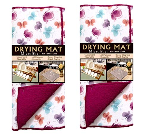 Dependable 2 Pack Printed Ultra Absorbent Kitchen Microfiber Dish Drying Mat 2 Pack Red