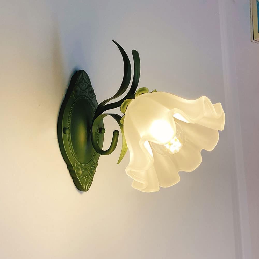 VGTLAKEX Wall Light Glass Flower Sconce Lighting Bedside Lamp Mount Lights E14 Headboard Sconces for Living Room Bedroom Hallway