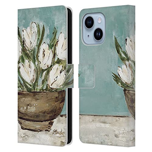 Étui portefeuille en cuir iPhone 14 Plus Haley Bush, protection florale élégante